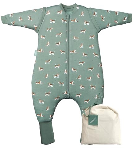 molis&co. Baby-Schlafsack mit Füßen, abnehmbare Ärmel und Socken. 2.5 TOG. Ideal für die Übergangszeit und den Winter. 100% Baumwolle (Oeko-TEX 100). (Beagle, 70 cm (1 Jahr))