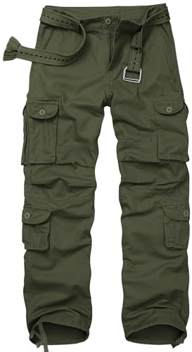 GSGGIG Men's Camo Cargo Pants Cotton Ripstop Outdoor Adventure Wear Casual Hiking Work Pants with Multi Pockets(No Belt) SK18Y Military Green 36