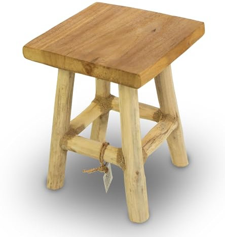 mgc24 Teakholz-Pflanzenhocker - Stabiler 4-Bein Blumenständer aus Massivholz, handgefertigt aus Echtholz, vielseitig & pflegeleicht, vormontiert - Perfekt für Wohnzimmer, Garten, Deko - 17 x 17 x 22cm