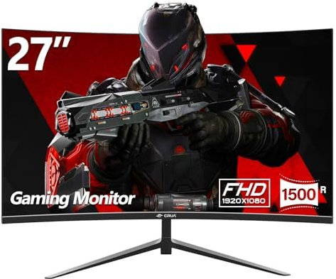CRUA 27 Inch 280Hz Curved Gaming Monitor, Full HD 1080P, 1ms GTG, 1800R Frameless Screen, FreeSync, Eye Care, Low Motion Blur, VESA Mount, DisplayPort & HDMI Ports, Black
