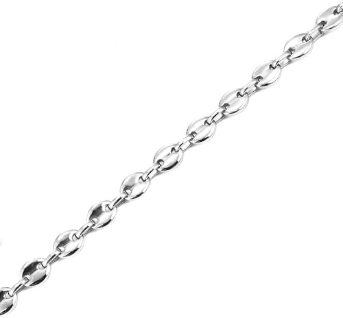 Bishilin Gothic Kette Herren, Halskette Edelstahl 76CM ohne Anhänger 7MM Bohnenkette Hip Hop Ketten für Männer Silber