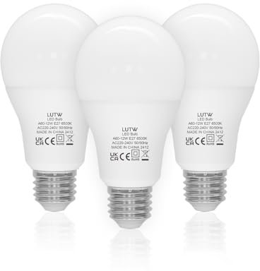 LUTW Ampoule LED E27 Blanc Froid 6500K, 12W Equivalent 100W, Ampoules LED A60 Culot Edison à Vis, 1200lm, Économie d'Énergie à Angle de Faisceau 220 °, Non Dimmable, Plastique, Lot de 3
