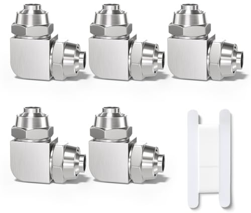 Bwintech 5 Stück 4mm 90-Grad-Winkel zum Anschließen von Pneumatikverschraubungen mit Kontermutter, 2-Wege-Adapter für Druckluftleitungen aus vernickeltem Messing KPV
