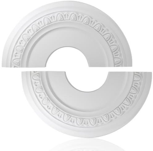 Uenhoy Split Lighting Ceiling Medallions for Light Fixtures and Ceiling Fans, 12 OD x 4 ID Round Ceiling Cover Plate, PU Ceiling Fan Medallion, White