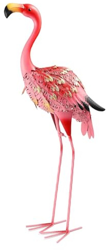 Qngcolrcy Garden Statues Flamingo Sculptures Metal Yard Art, Pink Bird Art Outdoor Backyard Decor Patio Lawn Porch Ornament Flamingo Yard Decoration (Red)