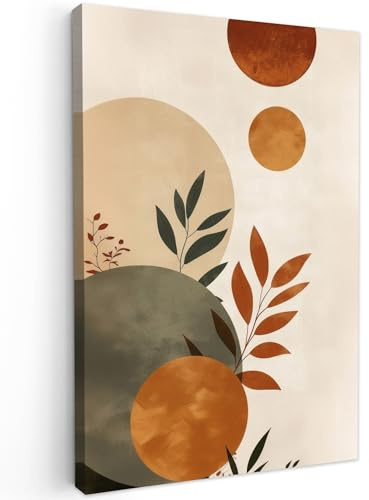 MuchoWow© Wandbilder Groß XXL Schlafzimmer Home Deko Wohnung Bild | 80x120 cm - Wohnzimmer Fotoleinwand Wand Bilder Leinwand Wall Decor Formen - Rund - Blätter - Beige