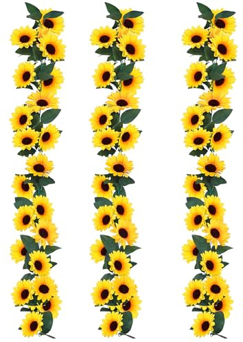 Sunflower Garland, 3 Pack 7.54 FT Flower Garland Decoration, Realistic Artificial Silk Sunflower Wreath for Wedding Arch, Garden, Fence, Wedding Wall Decoration