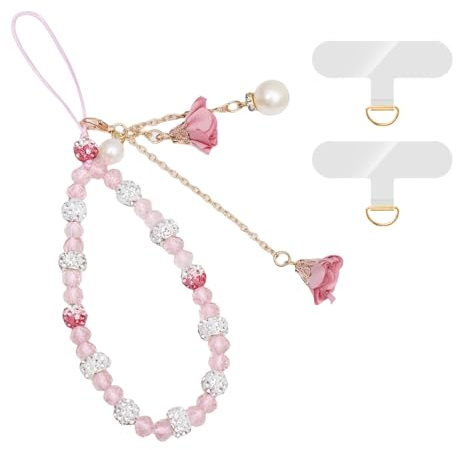 XFSRG 2 Pièces Cordon Telephone Portable Rose Élégant Avec Perles Et Fleurs Dragonne Téléphone Portable Mode Bijoux