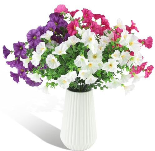 LEIMEND 6 Bouquets de Fleur Artificielle Exterieur Pétunias Artificiels | Artificiels D'extérieur Fleurs Artificielles pour Mariage Jardin Pot de Fleurs Balcon Extérieur et Intérieur
