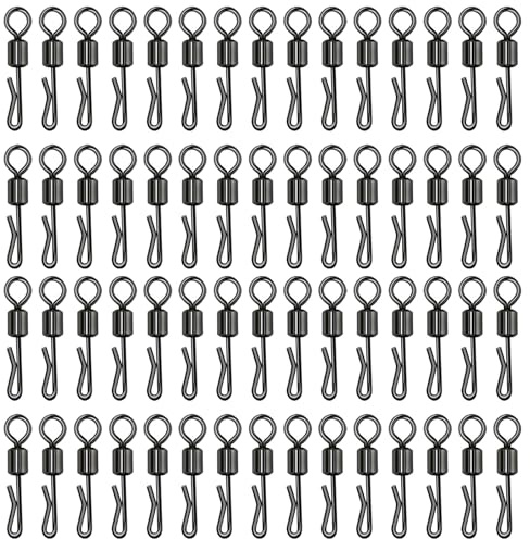 DXPETA 60 Pack Fishing Swivels, Quick Change Swivels Fishing for Marine and Freshwater, 1.3cm Stainless Steel Q-Type Swivels and Clips, Ronnie Rigs Carp Fishing Gear