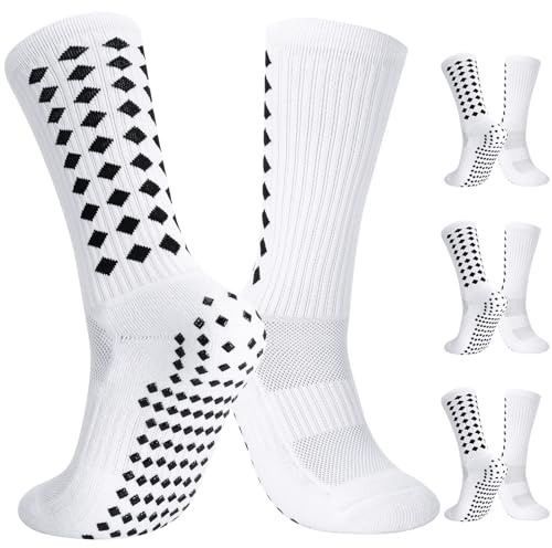 Zuimei 3 Pairs Football Grip Socks Men White Grip Socks With Rubber Dots