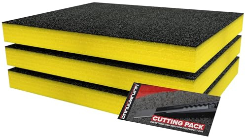 Shadow Foam Small Pack, 3-teilig – Schaumstoffeinlagen zur Werkzeugorganisation – 40 × 32 cm DIY-Schaumstoffplatten zum Ausschneiden von Werkzeugkonturen für Werkzeugkästen – Gelb (50mm Stärke)