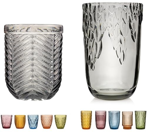 Sänger Trinkgläser aus Glas Set 220ml - 370ml 12 teiliges Gläser Set | für 12 Personen aus Glas, Saftgläser, Trinkbecher mit Muster, Wassergläser, Mehrfarbig, Longdrinkgläser, Cocktailgläser