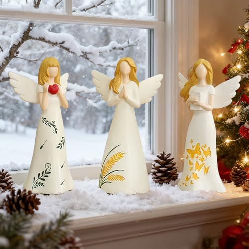 Weihnachtsdeko Engel Figuren, 3 Stück Weihnachten Deko Angel Figuren aus Harz Weihnachtsfiguren Golden Weihnachtsengel Dekoration Statue für Weihnachtsdeko Innen Tischdeko (A)