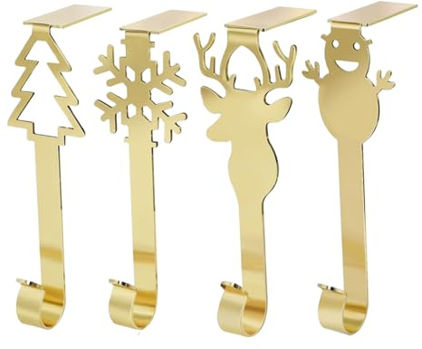 Generisch Weihnachtsstrumpf Haken, 4 Stück Weihnachtssocken Halter, Metall Weihnachten Strümpfe Hängehaken Gold, Für Mantel Kamin Weihnachten Neujahr Party