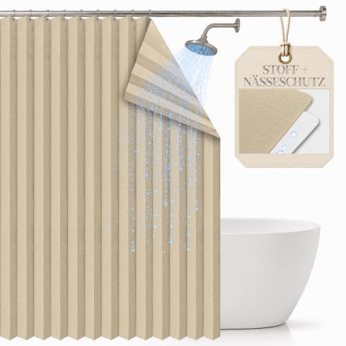 Jilron Faltbares Duschrollo für Badezimmer – Platzsparender Duschvorhang mit wasserdichter Beschichtung, ideal für Zuhause, Fitnessstudio und Wohnmobil(Beige-H183 x B196 cm) 1er-Pack