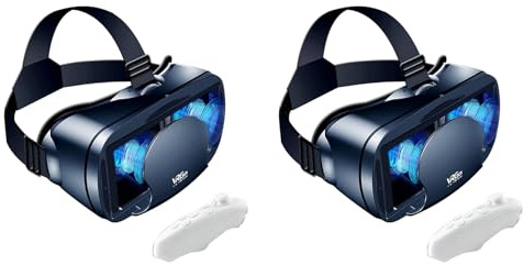 Frewurwer 2X Gafas VR Gafas 3D de Realidad Virtual de Pantalla Juego VR Gafas de Realidad Virtual 3D, Gafas VR Ajustables con Mando de Videojuegos
