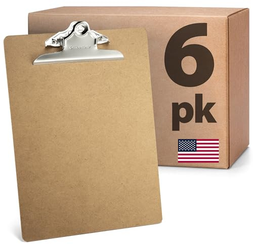Officemate Recycled Wood Clipboards, 9 x 12.5-Inches, 6-Inch Rust-Resistant Clip, Hardboard Writing Surface, 6-Pack, Brown