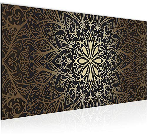 Runa Art Wandbild Mandala Abstrakt 1 Teilig 100 x 40 cm Modern Bild auf Vlies Leinwand Orientalisch Wohnzimmer Schlafzimmer Schwarz Gold 107412a