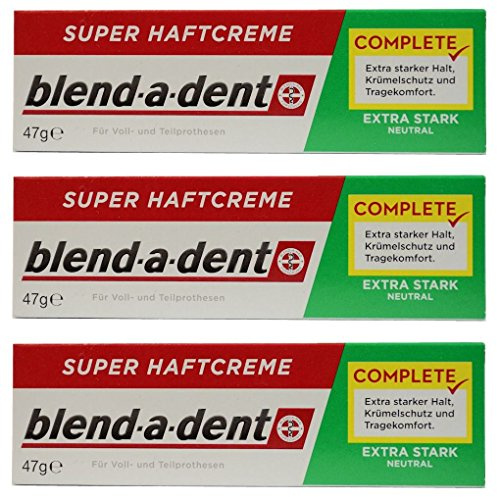 German blend-a-dent Super Denture Adhesive Cream Extra Stark NEUTRAL Green 47g (3 PACK)