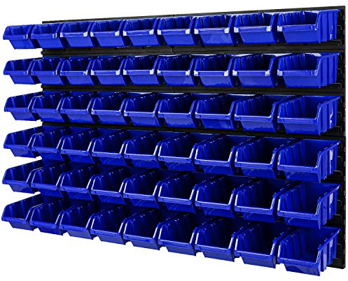 PAFEN Stapelboxen Wandregal - 1152 x 780 mm - Lagersystem 54 TLG Boxen Werkzeuglochwand Schüttenregal (Blau)