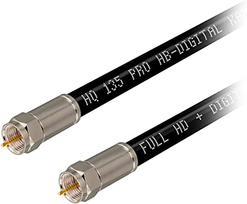 20m HB-DIGITAL HDTV SAT Antennenkabel 4-Fach geschirmt max 135dB Stahl-Kupfer Anschlusskabel RG6 Koax mit Kompressionssteckern vernickelt Koaxial Kabel 1080p Full HD 3D UHD Ultra 4K F-Stecker schwarz