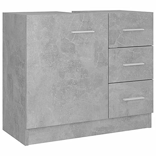 Tidyard Waschbeckenunterschrank mit 1 Fach und 3 Schubladen Badezimmerschrank Badschrank Unterschrank Waschtischunterschrank Unterschrank Badmöbel Betongrau 63x30x54 cm Spanplatte