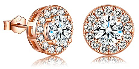 EPIRORA Silver Stud Earrings for Women Girls, Sterling Silver Round Halo Cubic Zirconia Studs, Dainty Bridal Diamond Stud Earrings Jewellery Set for Wedding Anniversary (Silver, Gold, Rose Gold)