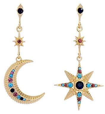 Yifnny Pendientes Asimétricos de Estrella, Luna y Sol - Brillantes y Largos Bohemios para Mujeres (Style 1)