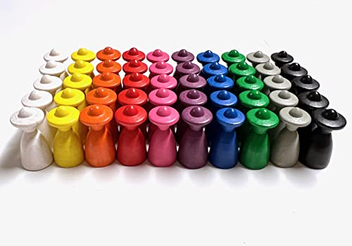 Spieltz Spielfiguren für Brettspiele: Männchen mit Hut, Halmakegel 13/26 mm (10 x 5 Spielfiguren, 10 Farben (Gelb, Rot, Blau, Grün, Orange, Lila, Pink, Grau, Schwarz, Weiß))