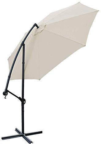 Blümme 3M Banana Parasol Patio Umbrella with Crank Handle and Hanging Cantilever for Outdoor Garden Sun Shade Cream