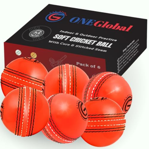 ONEGlobal Incrediball Soft Practice Cricket Ball | Utomhus och inomhus gummi cricketboll med kärna och sydd söm | För övning, finslipningsfärdigheter och familjekul (6-orange)