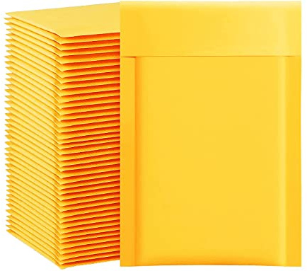 packbabol Kraft Bubble Mailers 4x8 Inch 100 Pcs,Small Self-Sealing Mail Shipping Bags,Yellow Padded Envelopes #000