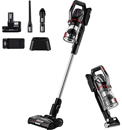 EUREKA Lightweight Cordless Vacuum Cleaner with LED Headlights, 450W Powerful BLDC Motor Convenient Stick and Handheld Vac, Removable Battery for Multi-Flooring, Altitude Deluxe + Extra, Red