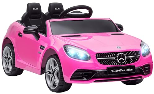 AIYAPLAY Macchina Elettrica per Bambini 3-6 Anni 12V Licenza Mercedes SLC 300, 3-5km/h Auto Elettrica per Bambini con 2 Motori, Sospensioni, Telecomando, Musica, Clacson e Fari, in PP Metallo, Rosa
