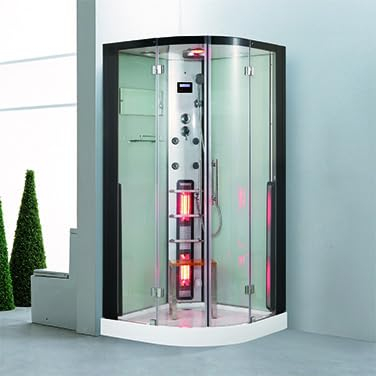 PureHaven 2in1 Dampfdusche & Infrarotsauna 100x100x215 cm Aluminiumrahmen kompl. Zubehör Tropenbrause Sitzfläche Radio Massagefunktion Schwarz/Weiß