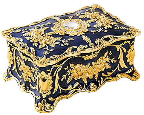Oikabio BoîTe à en MéTal Vintage, BoîTe de Rangement Rectangulaire pour Organisateur de Bibelots, BoîTe de Coffre au OrnéE, BoîTe DéCorative Bleue
