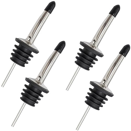 RUOJLING 4 Vertedores Vino Inoxidable, Dosificador Botellas Alcohol Aceite, Boquilla Cónica, con Cubierta de Goma, para Botellas de Whisky, Ron, Aceite