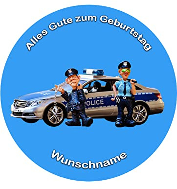 Tortenaufleger Fondant Polizei, Ø 20cm, Wunschname