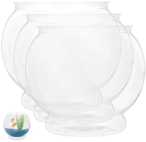 Alipis Alipis Plastic Fish Bowl, 3PCS Clear Gold Fish Bowl Shatterproof Small Betta Fish Tank Desktop Round Aquarium Multi-purpose Bowl for, Drinking, Candy Holder, Vase- L