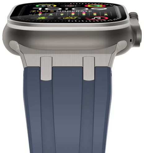 NewWays kompatibel mit Apple Watch Armband 49mm 46mm 45mm 44mm 42mm(Serie 1 2 3),Weiches Silikon Sport Armband für iWatch Ultra 3 2 1 Series 11/10/9/8/7/6/5/4/3/2/1/SE Herren Damen,Blau/Titan Stecker