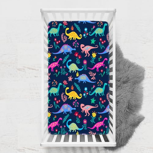 Odot Spannbettlaken für Kinderbett, Dinosaurier Druck Kinderwagen Matratzenbezug, Weiche Babybett Spannbetttuch Stubenwagen Bezug, Beistellbett Spannbettlaken (Navy blau,70x140 cm)