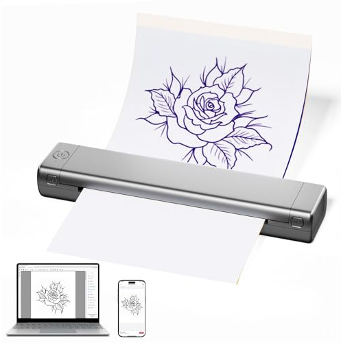 Tattoo Stencil Drucker Bluetooth, Schablone Drucker mit 10 Tattoo Transfer Papier, Thermodrucker Tattoo Maschine Kompatibel mit Smartphone & PC für Anfänger und Künstler