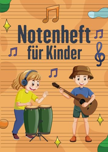 Notenheft für Kinder: Notenbuch für den Musik Unterricht, Hausaufgaben, und Anfänger, ohne Hilfslinien - 110 Seiten