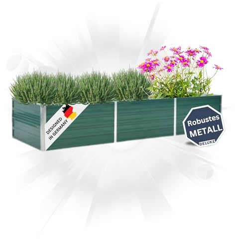 DELUKE Hochbeet für Garten Oskar Grün | 240x80x45cm | Verzinkter Stahl | Wetterfest | Gartenbeet Kräuterbeet Blumenbeet Beet hoch Frühbeet für Garten Gemüsebeet