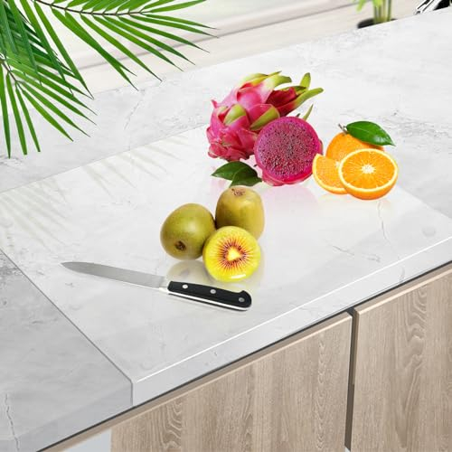 Tagliere in Acrilico Trasparente per Cucina, Tagliere Trasparente Cucina con Bordo 43 x 33cm, Con piedini Antiscivolo, Per Tagliare Verdure, Pane, Pizza, Dessert