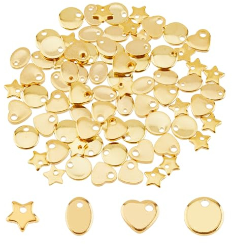 DICOSMETIC 80 Stück 4 Stile Edelstahl Flache Runde Charme 5-7MM Klein Blanko Armbänder Anhänger Gold Stern Anhänger Oval Herzanhänger Mini Schmuck Selber Machen Set Für Die Schmuckherstellung