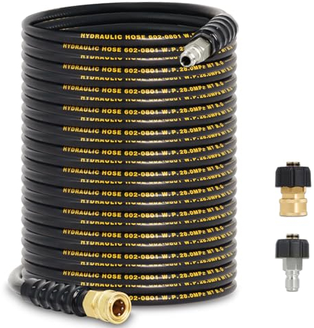 100FT Pressure Washer Hose 3/8''- 5000 PSI High Tensile Wire Braided Kink Resistant Power Washer Hoses Extension, Hot & Cold Water Max 140°F with 2 Pcs M22-14mm 3/8 Quick Connect Kits