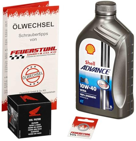 Öl & Ölfilter für Honda Monkey 125, 2022-2023 (JB03), Ölwechsel Set, Shell 10W-40 Motoröl + ORIGINAL Filter + Dichtring(e)
