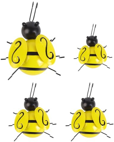 CENPEK 4 Stücke Metall-Bienen-Dekorationen,3D Metall Wanddeko,Metall Bienen Gartendekorationen,Tiere Eisen Gartenfigur Wandskulptur,für Garten Rasen Wohnkultur Indoor Outdoor